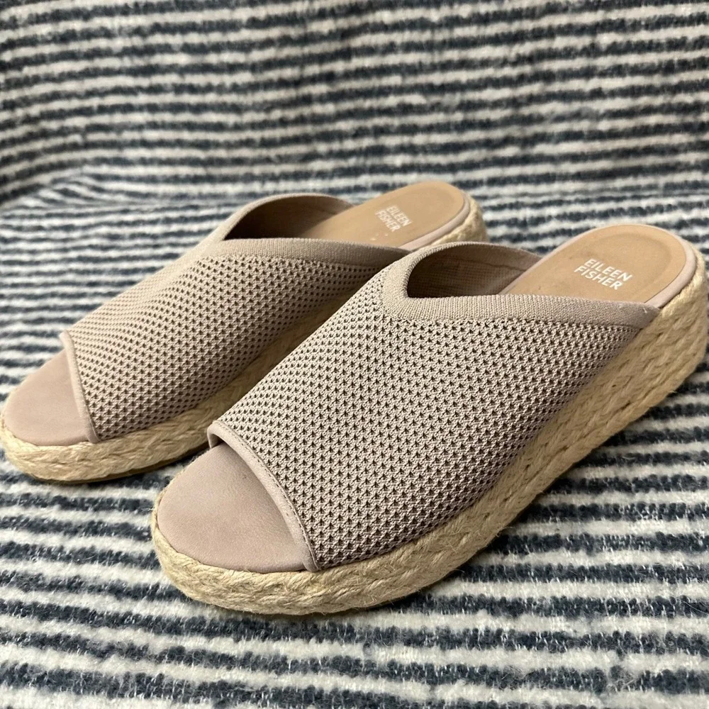 Eileen Fisher Tali Recycled Stretchy Knit Espadrille Slide Platform Sandals sz10